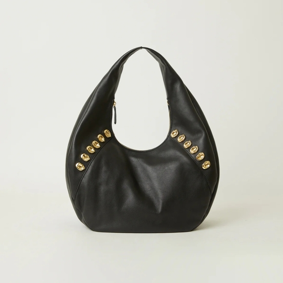 B-Low the Belt Handbags - B-Low The Belt Veda Moto Black Leather Hobo Bag with Gold Accents